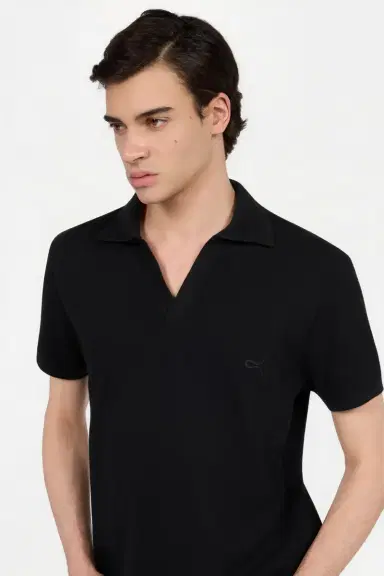 Roberto Cavalli Black Polo Shirt With V Neck | Thumbnail 4 Roberto Cavalli Black Polo Shirt With V Neck | Thumbnail 4