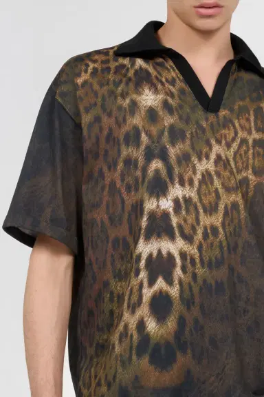 Roberto Cavalli Jaguar Print Polo Shirt | Thumbnail 4 Roberto Cavalli Jaguar Print Polo Shirt | Thumbnail 4