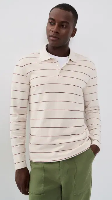 Vince triped Long leeve Polo mock White/Deep atin | Thumbnail 3 Vince triped Long leeve Polo mock White/Deep atin | Thumbnail 3