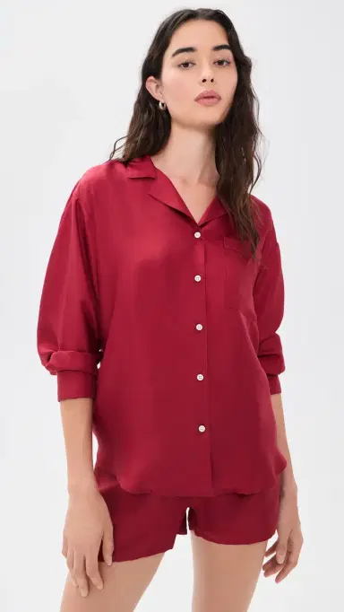 Comme Si Notched Collar Long Sleeve Shirt Deep Red | Thumbnail 2 Comme Si Notched Collar Long Sleeve Shirt Deep Red | Thumbnail 2