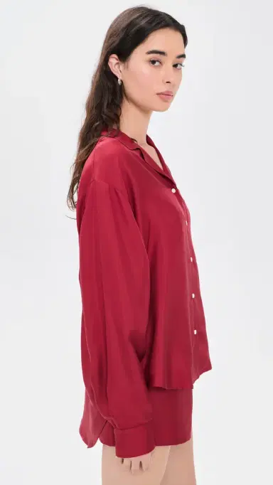 Comme Si Notched Collar Long Sleeve Shirt Deep Red | Thumbnail 4 Comme Si Notched Collar Long Sleeve Shirt Deep Red | Thumbnail 4