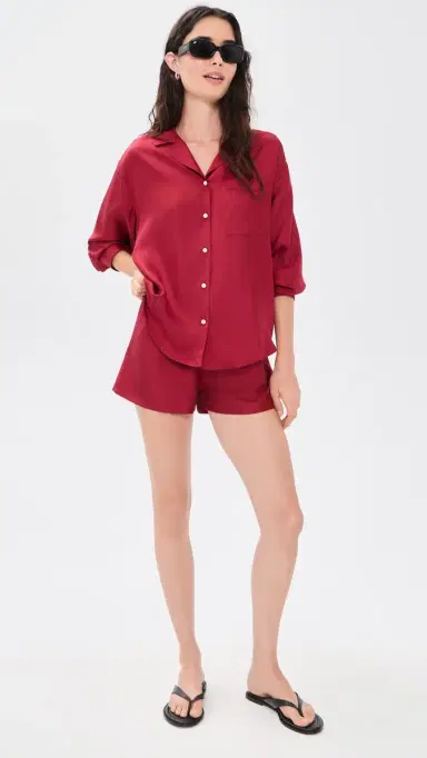 Comme Si Notched Collar Long Sleeve Shirt Deep Red | Thumbnail 5 Comme Si Notched Collar Long Sleeve Shirt Deep Red | Thumbnail 5
