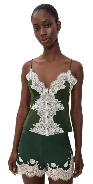 Alice + Olivia Julietta Cutaway Lace Slip Top Dark Fern | Thumbnail 1 Alice + Olivia Julietta Cutaway Lace Slip Top Dark Fern | Thumbnail 1
