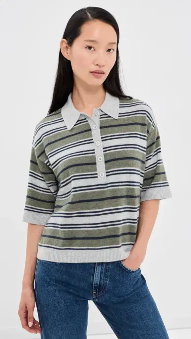 TWP Stripe Polo Pullover Moss/Night ky/Light Heather | Thumbnail 2 TWP Stripe Polo Pullover Moss/Night ky/Light Heather | Thumbnail 2