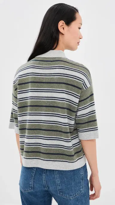 TWP Stripe Polo Pullover Moss/Night ky/Light Heather | Thumbnail 3 TWP Stripe Polo Pullover Moss/Night ky/Light Heather | Thumbnail 3