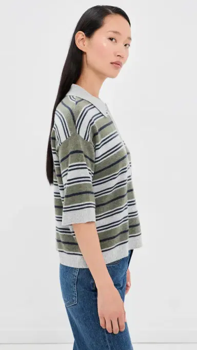TWP Stripe Polo Pullover Moss/Night ky/Light Heather | Thumbnail 4 TWP Stripe Polo Pullover Moss/Night ky/Light Heather | Thumbnail 4