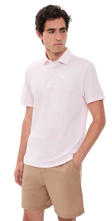 Quiet Golf Remy Stripe Polo Rose | Thumbnail 1 Quiet Golf Remy Stripe Polo Rose | Thumbnail 1