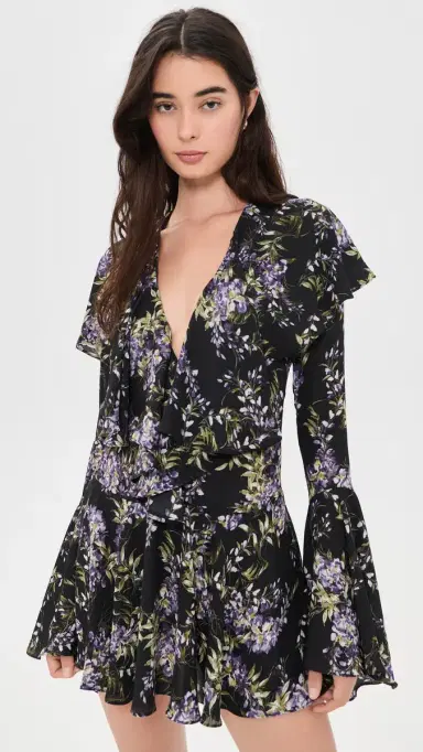 Norma Kamali Lavender Ruffle Mini Dress Lavender Floral | Thumbnail 2 Norma Kamali Lavender Ruffle Mini Dress Lavender Floral | Thumbnail 2