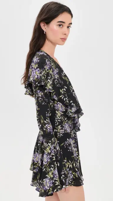 Norma Kamali Lavender Ruffle Mini Dress Lavender Floral | Thumbnail 4 Norma Kamali Lavender Ruffle Mini Dress Lavender Floral | Thumbnail 4