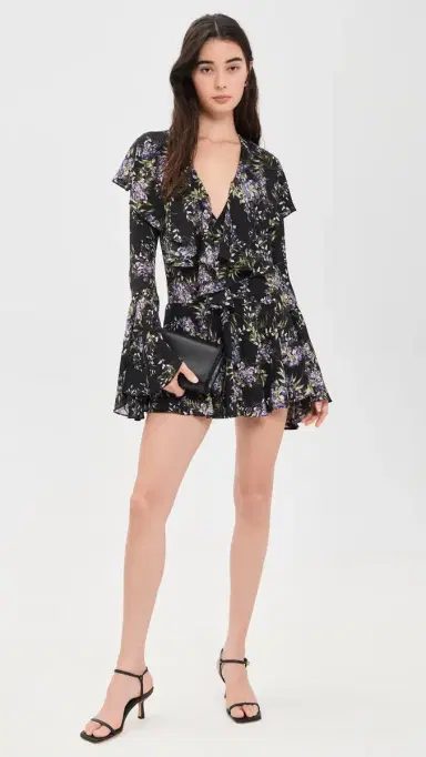Norma Kamali Lavender Ruffle Mini Dress Lavender Floral | Thumbnail 5 Norma Kamali Lavender Ruffle Mini Dress Lavender Floral | Thumbnail 5