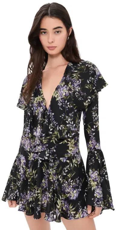 Norma Kamali Lavender Ruffle Mini Dress Lavender Floral | Thumbnail 1 Norma Kamali Lavender Ruffle Mini Dress Lavender Floral | Thumbnail 1