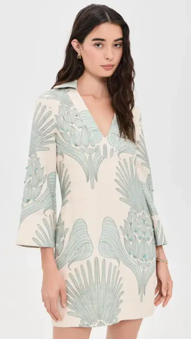 ANDRES OTALORA Aziza Mia Embroidered Mini Linen Tunic Mint Mosaique | Thumbnail 2 ANDRES OTALORA Aziza Mia Embroidered Mini Linen Tunic Mint Mosaique | Thumbnail 2