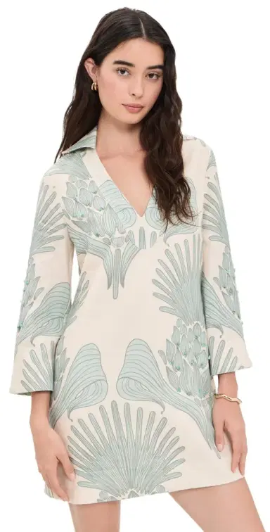 ANDRES OTALORA Aziza Mia Embroidered Mini Linen Tunic Mint Mosaique | Thumbnail 1 ANDRES OTALORA Aziza Mia Embroidered Mini Linen Tunic Mint Mosaique | Thumbnail 1