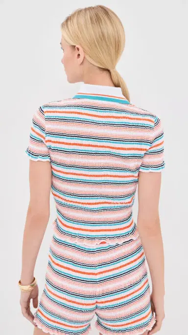 Casablanca Stripe Shirred Polo Top Stripe | Thumbnail 3 Casablanca Stripe Shirred Polo Top Stripe | Thumbnail 3