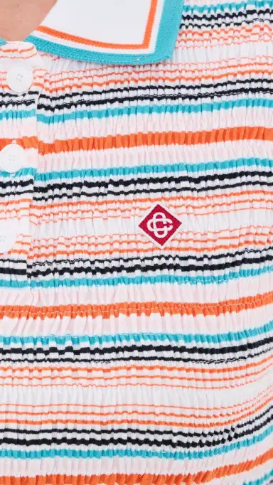 Casablanca Stripe Shirred Polo Top Stripe | Thumbnail 6 Casablanca Stripe Shirred Polo Top Stripe | Thumbnail 6