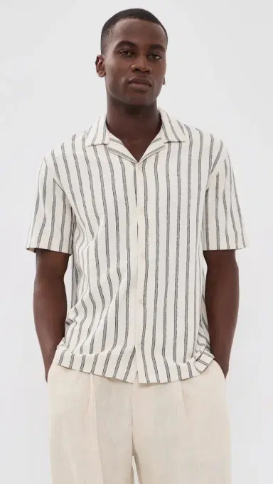 Vince triped Terry Cabana hirt mock White Combo | Thumbnail 2 Vince triped Terry Cabana hirt mock White Combo | Thumbnail 2