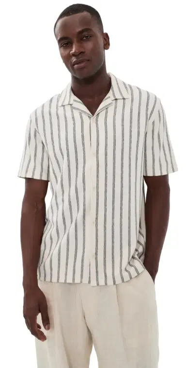 Vince triped Terry Cabana hirt mock White Combo | Thumbnail 1 Vince triped Terry Cabana hirt mock White Combo | Thumbnail 1