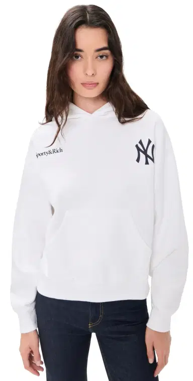 Sporty & Rich Yankees Curve Hoodie White/Dark Navy | Thumbnail 1 Sporty & Rich Yankees Curve Hoodie White/Dark Navy | Thumbnail 1