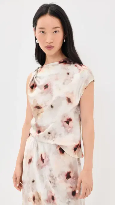 Vince Watercolor Floral Twist Shoulder Top soft peony L | Thumbnail 2 Vince Watercolor Floral Twist Shoulder Top soft peony L | Thumbnail 2