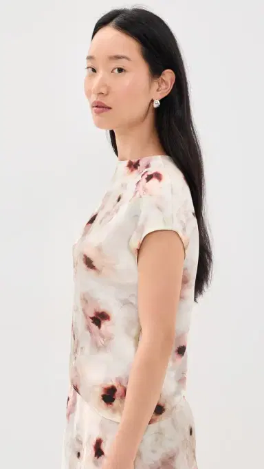Vince Watercolor Floral Twist Shoulder Top soft peony L | Thumbnail 4 Vince Watercolor Floral Twist Shoulder Top soft peony L | Thumbnail 4