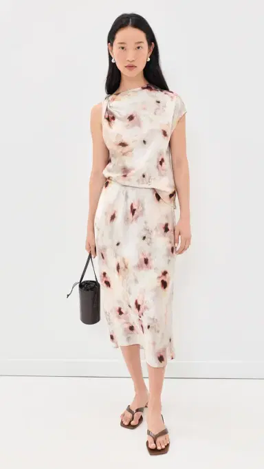 Vince Watercolor Floral Twist Shoulder Top soft peony L | Thumbnail 5 Vince Watercolor Floral Twist Shoulder Top soft peony L | Thumbnail 5