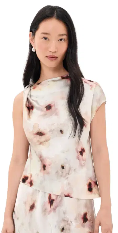 Vince Watercolor Floral Twist Shoulder Top soft peony L | Thumbnail 1 Vince Watercolor Floral Twist Shoulder Top soft peony L | Thumbnail 1