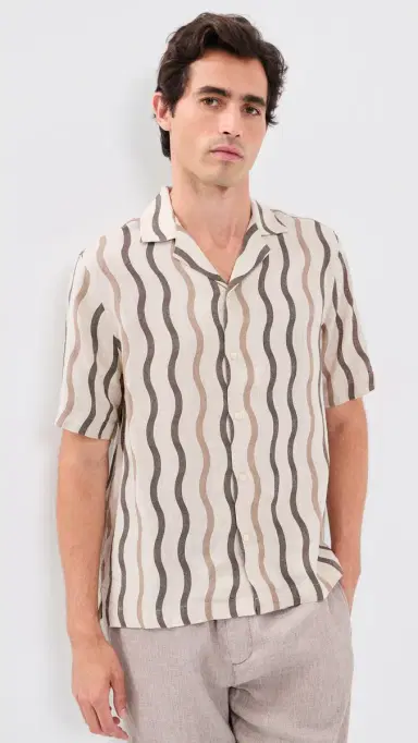 Frescobol Carioca Roberto inen Cabana Shirt Cacao | Thumbnail 2 Frescobol Carioca Roberto inen Cabana Shirt Cacao | Thumbnail 2