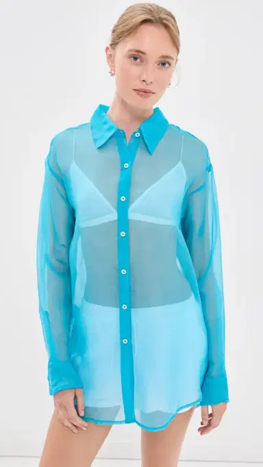 SPRWMN Oversized ilk Button Down hirt Turquoise | Thumbnail 2 SPRWMN Oversized ilk Button Down hirt Turquoise | Thumbnail 2