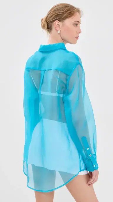 SPRWMN Oversized ilk Button Down hirt Turquoise | Thumbnail 3 SPRWMN Oversized ilk Button Down hirt Turquoise | Thumbnail 3