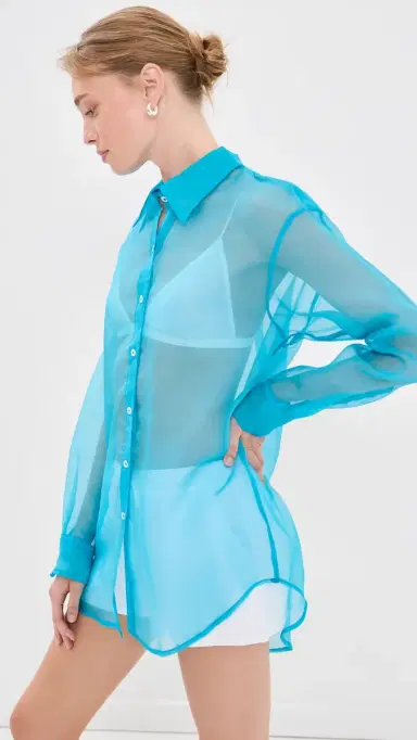 SPRWMN Oversized ilk Button Down hirt Turquoise | Thumbnail 4 SPRWMN Oversized ilk Button Down hirt Turquoise | Thumbnail 4