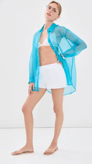 SPRWMN Oversized ilk Button Down hirt Turquoise | Thumbnail 5 SPRWMN Oversized ilk Button Down hirt Turquoise | Thumbnail 5