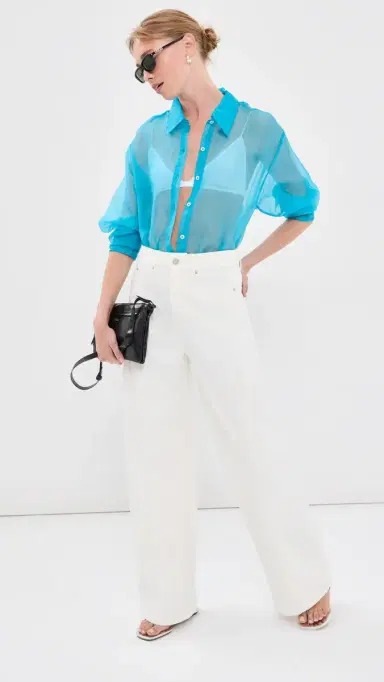 SPRWMN Oversized ilk Button Down hirt Turquoise | Thumbnail 6 SPRWMN Oversized ilk Button Down hirt Turquoise | Thumbnail 6
