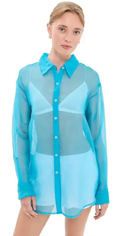 SPRWMN Oversized ilk Button Down hirt Turquoise | Thumbnail 1 SPRWMN Oversized ilk Button Down hirt Turquoise | Thumbnail 1