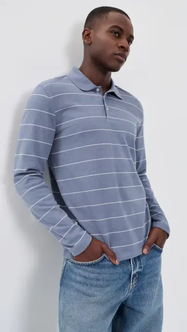 Vince triped Long leeve Polo Hawk Blue/mock White | Thumbnail 2 Vince triped Long leeve Polo Hawk Blue/mock White | Thumbnail 2