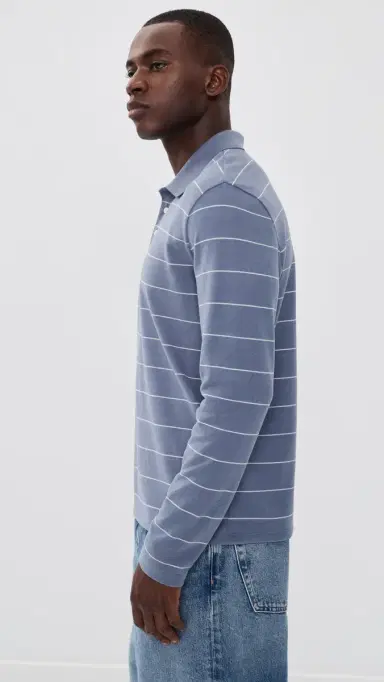 Vince triped Long leeve Polo Hawk Blue/mock White | Thumbnail 4 Vince triped Long leeve Polo Hawk Blue/mock White | Thumbnail 4