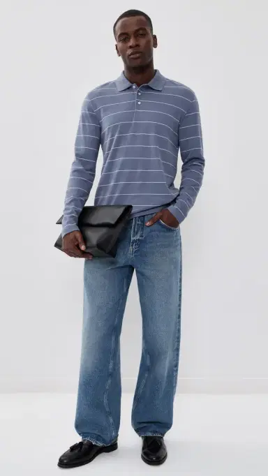 Vince triped Long leeve Polo Hawk Blue/mock White | Thumbnail 5 Vince triped Long leeve Polo Hawk Blue/mock White | Thumbnail 5