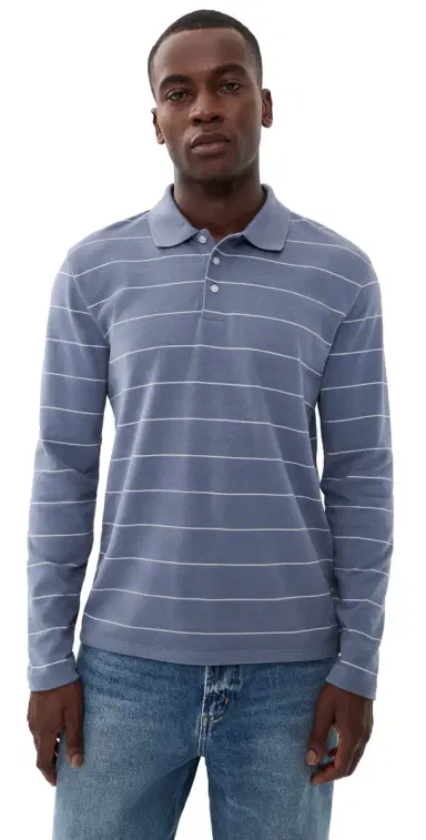 Vince triped Long leeve Polo Hawk Blue/mock White | Thumbnail 1 Vince triped Long leeve Polo Hawk Blue/mock White | Thumbnail 1