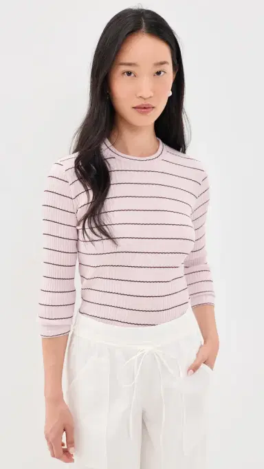 Vince Rib Stripe Long Sleeve Crew Tee | Thumbnail 2 Vince Rib Stripe Long Sleeve Crew Tee | Thumbnail 2