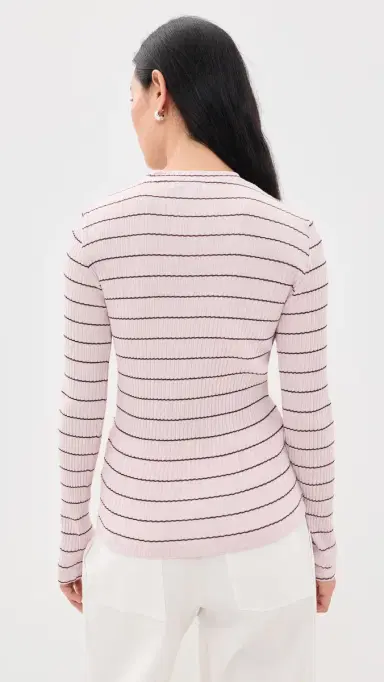 Vince Rib Stripe Long Sleeve Crew Tee | Thumbnail 3 Vince Rib Stripe Long Sleeve Crew Tee | Thumbnail 3