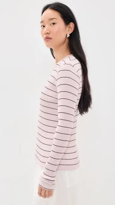 Vince Rib Stripe Long Sleeve Crew Tee | Thumbnail 4 Vince Rib Stripe Long Sleeve Crew Tee | Thumbnail 4