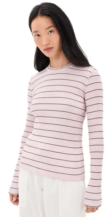 Vince Rib Stripe Long Sleeve Crew Tee | Thumbnail 1 Vince Rib Stripe Long Sleeve Crew Tee | Thumbnail 1