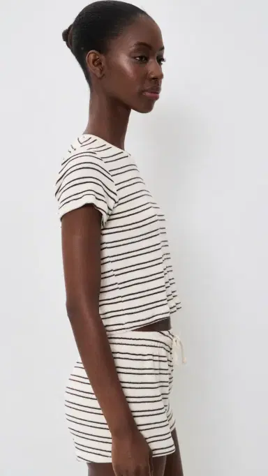 perfectwhitetee Eve Loop Terry tripe Short Sleeve Shirt Natural/Chocolate tripe | Thumbnail 4 perfectwhitetee Eve Loop Terry tripe Short Sleeve Shirt Natural/Chocolate tripe | Thumbnail 4