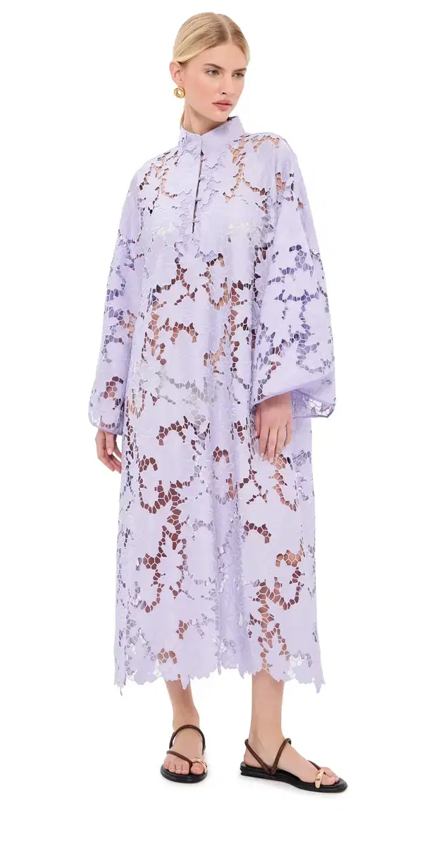 Violet Floral Flat Lace Maxi Caftan Violet Floral Flat Lace Maxi Caftan