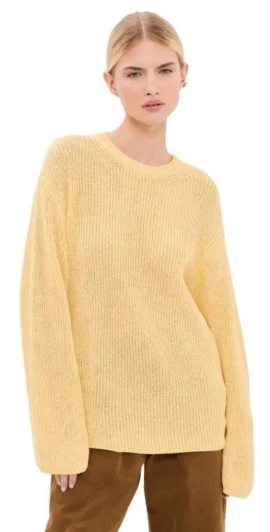 Another Tomorrow Draped Crew Knit Sweater Sun L | Thumbnail 1 Another Tomorrow Draped Crew Knit Sweater Sun L | Thumbnail 1