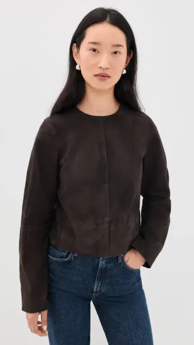 Vince Collarless Cropped Suede Jacket Iron | Thumbnail 2 Vince Collarless Cropped Suede Jacket Iron | Thumbnail 2