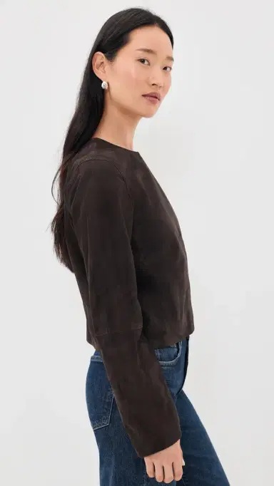 Vince Collarless Cropped Suede Jacket Iron | Thumbnail 4 Vince Collarless Cropped Suede Jacket Iron | Thumbnail 4