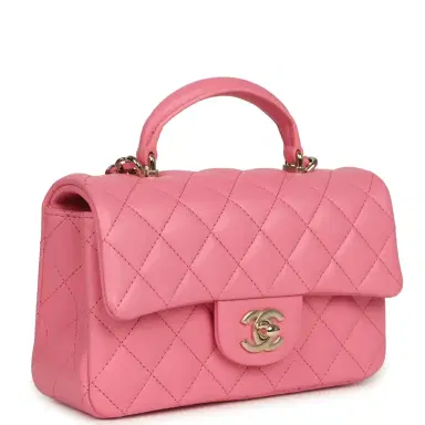 Chanel Chanel Mini Rectangular Flap Bag with Top Handle Pink Lambskin Light Gold Hardware | Thumbnail 2 Chanel Chanel Mini Rectangular Flap Bag with Top Handle Pink Lambskin Light Gold Hardware | Thumbnail 2