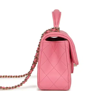 Chanel Chanel Mini Rectangular Flap Bag with Top Handle Pink Lambskin Light Gold Hardware | Thumbnail 3 Chanel Chanel Mini Rectangular Flap Bag with Top Handle Pink Lambskin Light Gold Hardware | Thumbnail 3