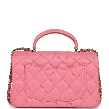 Chanel Chanel Mini Rectangular Flap Bag with Top Handle Pink Lambskin Light Gold Hardware | Thumbnail 4 Chanel Chanel Mini Rectangular Flap Bag with Top Handle Pink Lambskin Light Gold Hardware | Thumbnail 4