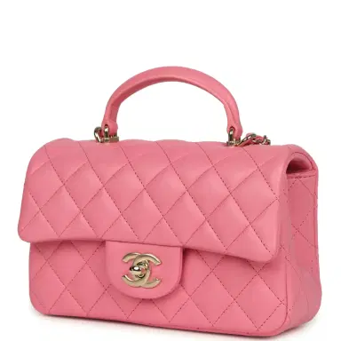 Chanel Chanel Mini Rectangular Flap Bag with Top Handle Pink Lambskin Light Gold Hardware | Thumbnail 5 Chanel Chanel Mini Rectangular Flap Bag with Top Handle Pink Lambskin Light Gold Hardware | Thumbnail 5